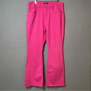 Judy Blue Pink Garment Dyed Flare Jeans 18W High Rise Raw Hem Stretch